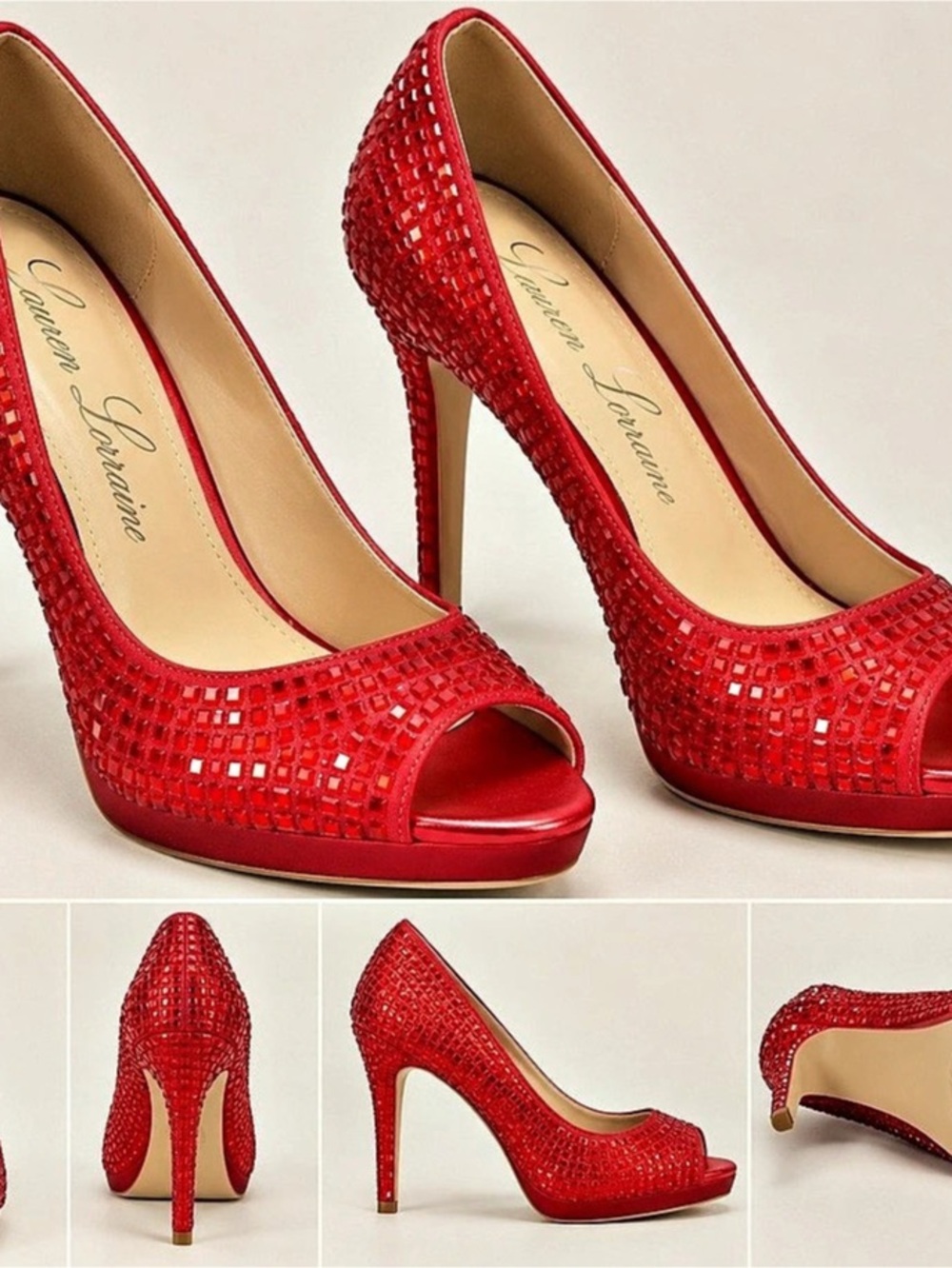 Candy Red Bling Peep Toe Pumps 3 inch Heels US 8 Like New